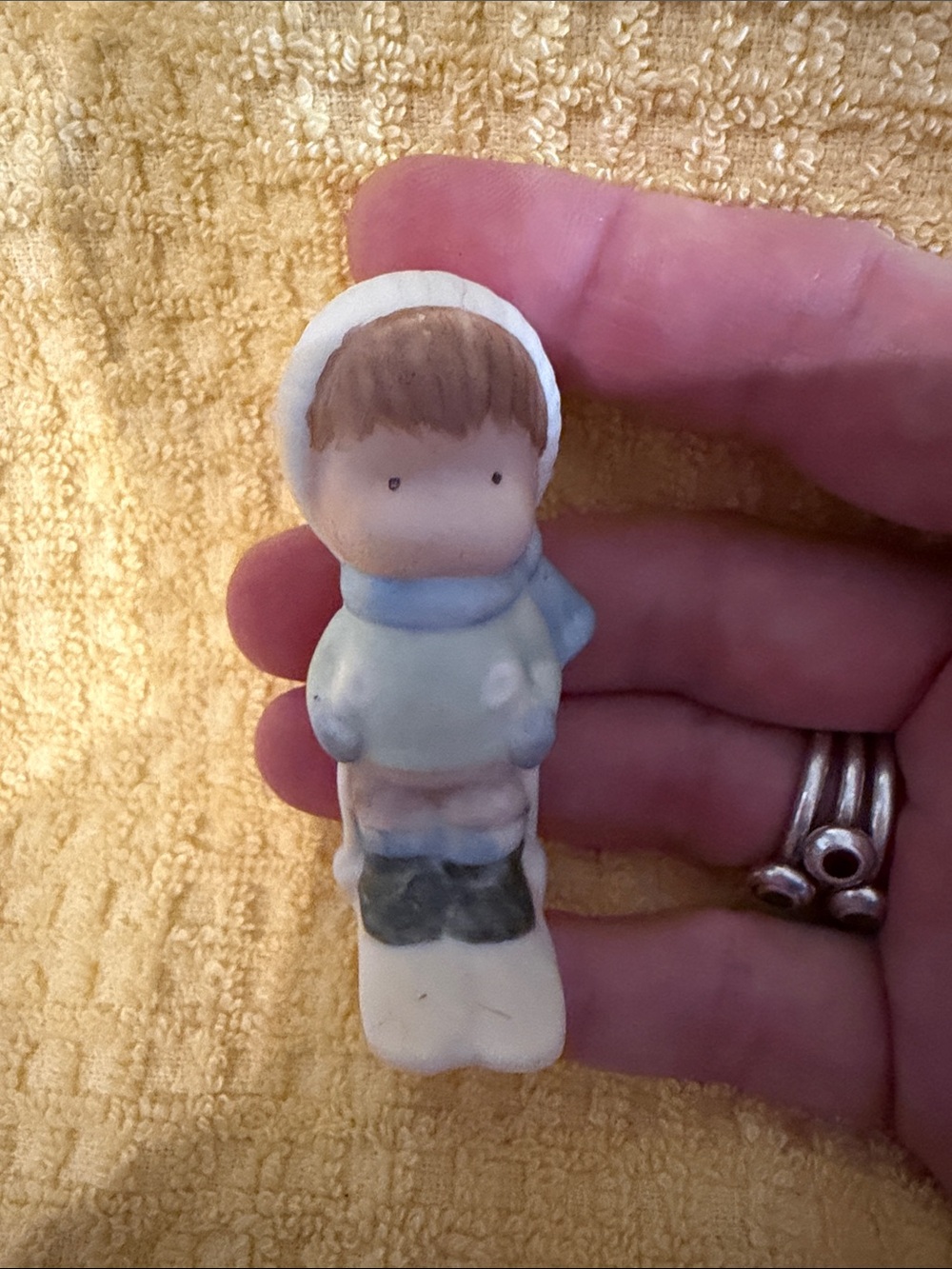 Vintage Handcrafted Ceramic Winter Child Figurine 3” tall